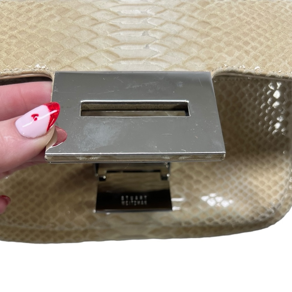 Cream Stuart Weitzman Leather Python Embossed Pri… - image 4